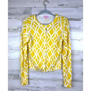 Lilly Pulitzer Women’s Medium Yellow Abstract Long Sleeve Button-Up Cardigan